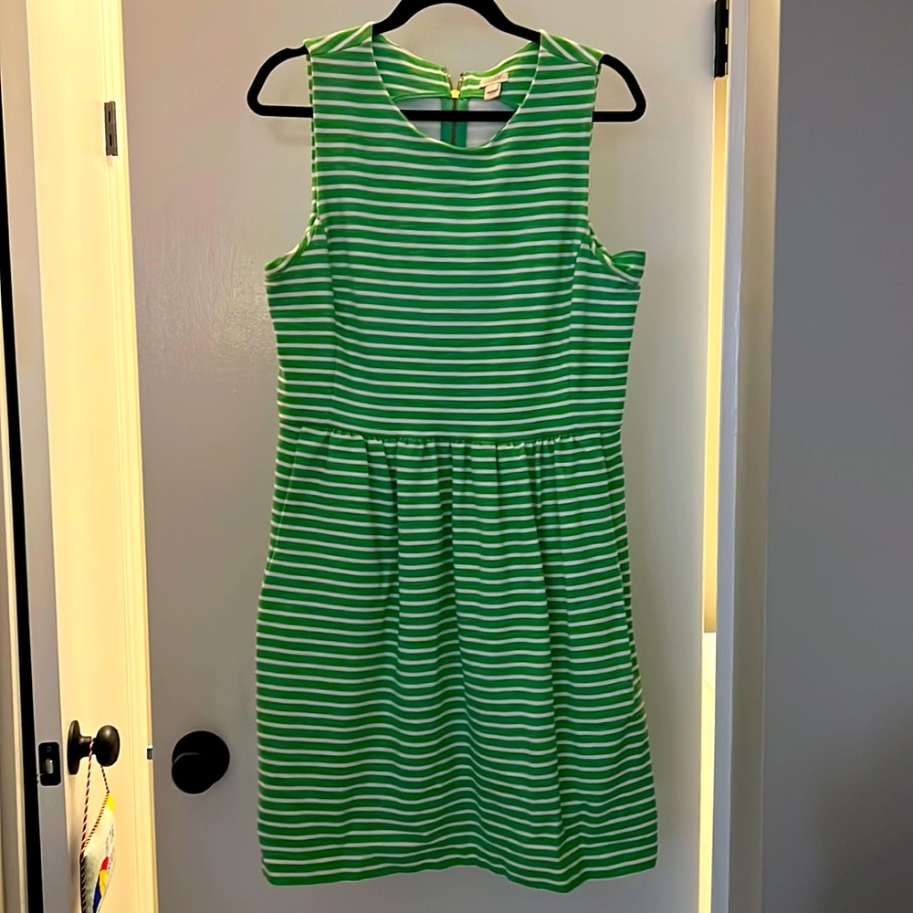 J Crew Striped Dress Size Large With Pockets Green White